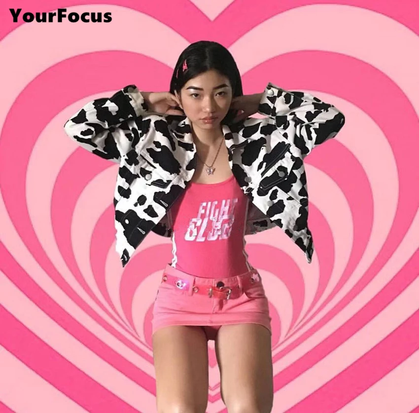 Новый кардиган на молнии с готика Харадзюку изображением коровы Свободные