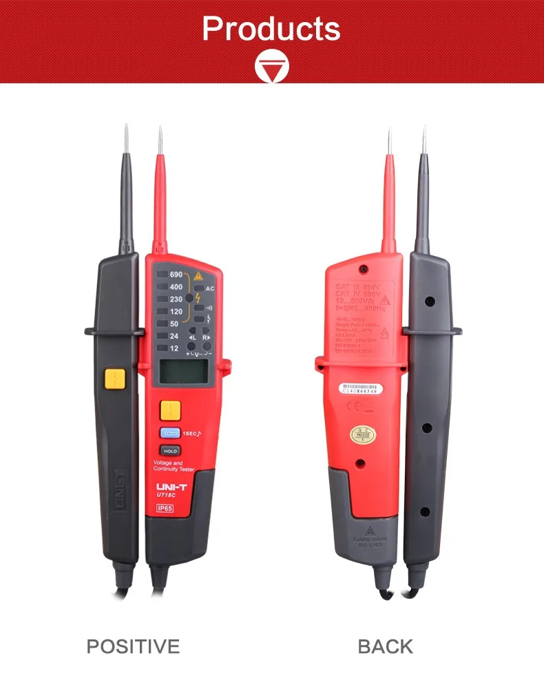 UNI-T UT18D 0~ 690V AC DC Voltage Tester and continuity tester, LCD display automatic range, waterproof pen, RCD test