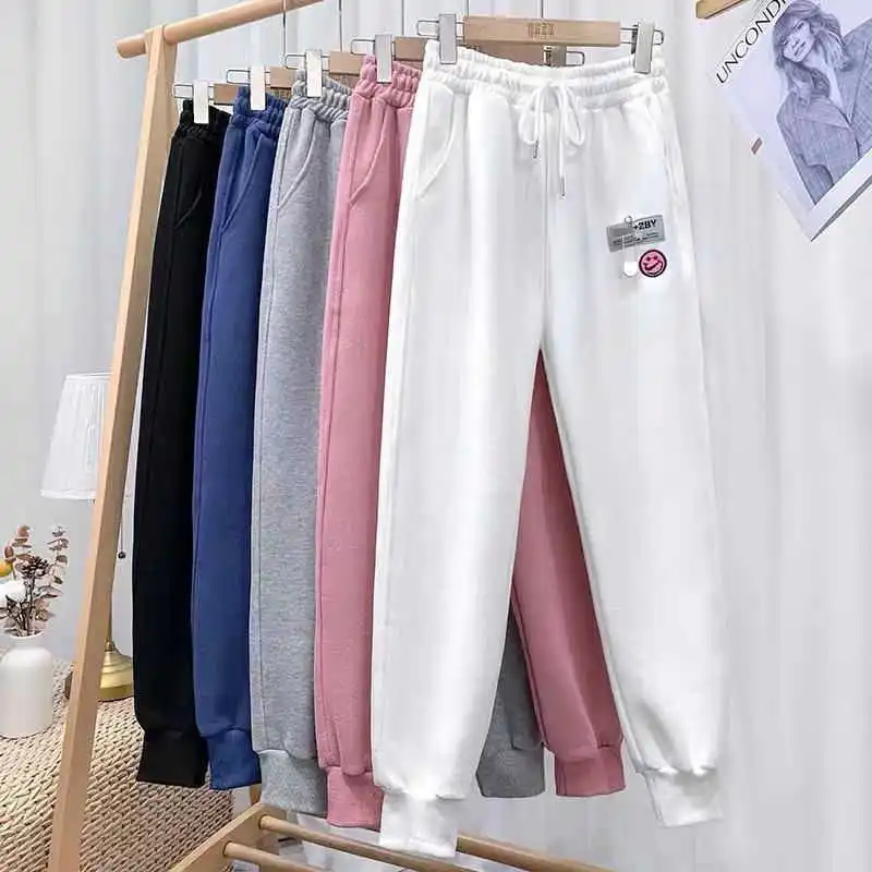

Plus Velvet Smiley Harem Pants Women Casual Loose n Style Thick Sweatpants Autumn Winter Warm Fashion Trousers Femme