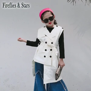 Весенне-осенний жилет для девочек; Детский плащ без рукавов; Жилет для малышей; Детская одежда; Новый бренд; Модная Асимметричная полоска для детей от 3 до 12 лет