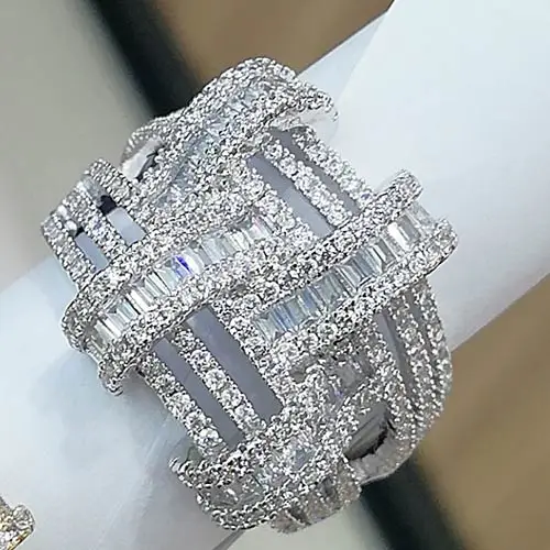 Silver GODKI Trendy Cross Geometry Cubic Zirconia Stacks Rings for Women Finger Rings Beads Charm Ring Bohemian Beach Jewelry - Цвет основного камня: Silver