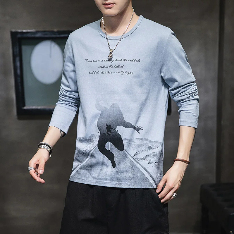 

2021 Spring & Autumn New Men Cotton Long-sleeved Trendy Fashion Comfortable Casual All-match Men Bottoming T-shirt Free Shipping