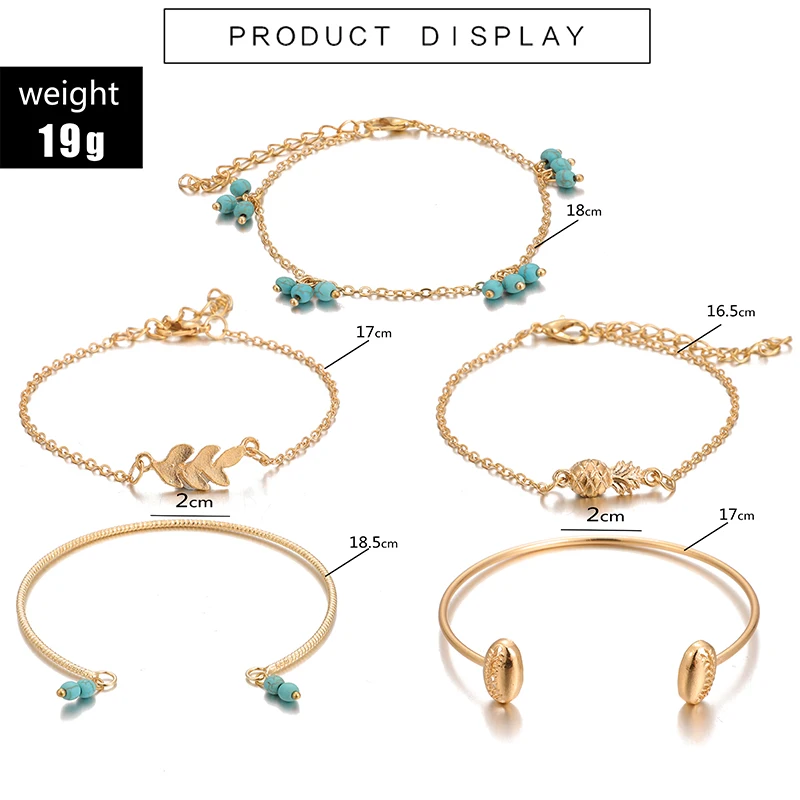 Tocona Набор браслетов золотой цвет богемы Meutal в виде ракушки ананаса многослойные