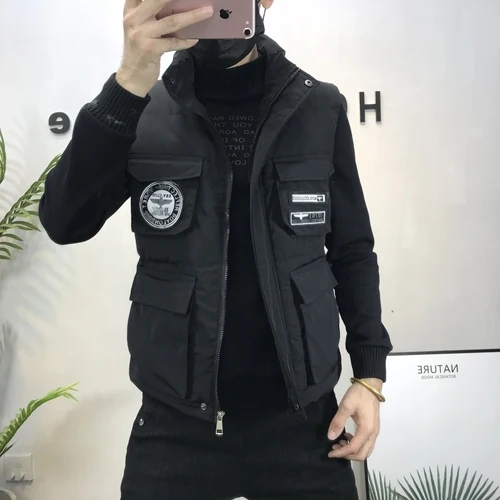 Зимняя безрукавка для мужчин новинка зима воротник стойка утолщенный теплый корейский стиль Тонкий жилет для пары - Цвет: Черный