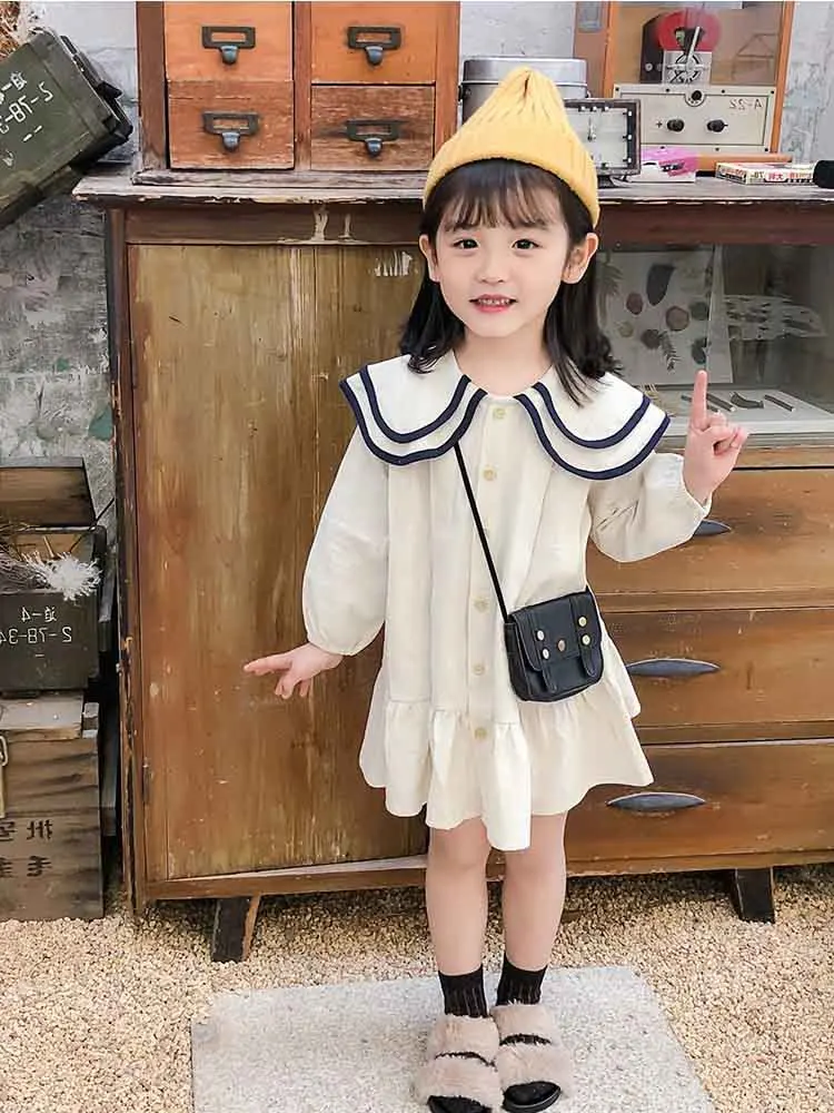 

2021 Pleated Kids Dresses For Girl Autumn Clothes Baby Girl Cotton Clothing Costume Children Dress