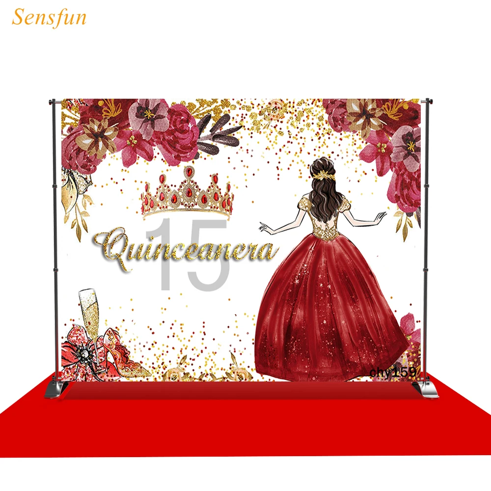 LEVOO Photo Backdrop Sweet 15 Birthday Quinceanera Decorations Crown Photography Background Photophone Photo Studio Props