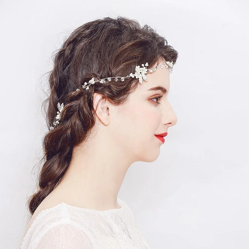 SLBRIDAL, проводные стразы, Кристалл, Пресноводный Жемчуг, цветок, свадебная тиара, повязка на голову, свадебные волосы, лоза, подружки невесты, аксессуары для волос