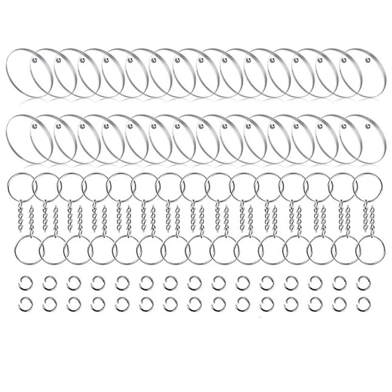 

AO44 90Pcs Acrylic Key Chain Blanks Set Including Round Acrylic Keychain Blank Key Ring with Extension Chain and Jump Rings