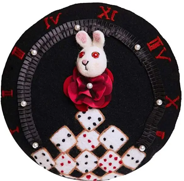 

Lolita Alice Rabbit Handmade Hat Beret Cap Square Playing Cards for Women Girls Gift Brown Red
