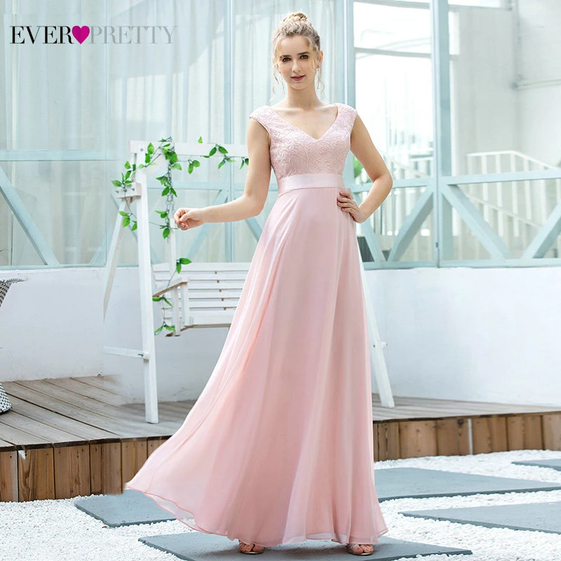 Элегантное шифоновое платье подружки невесты розовое Ever Pretty EP00684PK новый дизайн