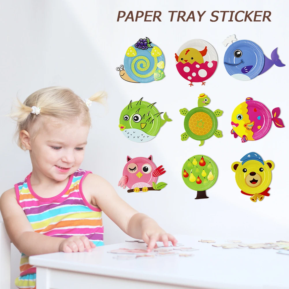

Набор бумажных дисков с наклейками для детей, обучающая игрушка-Пазл «сделай сам» с милыми животными, ручная работа, для обучения, подарок