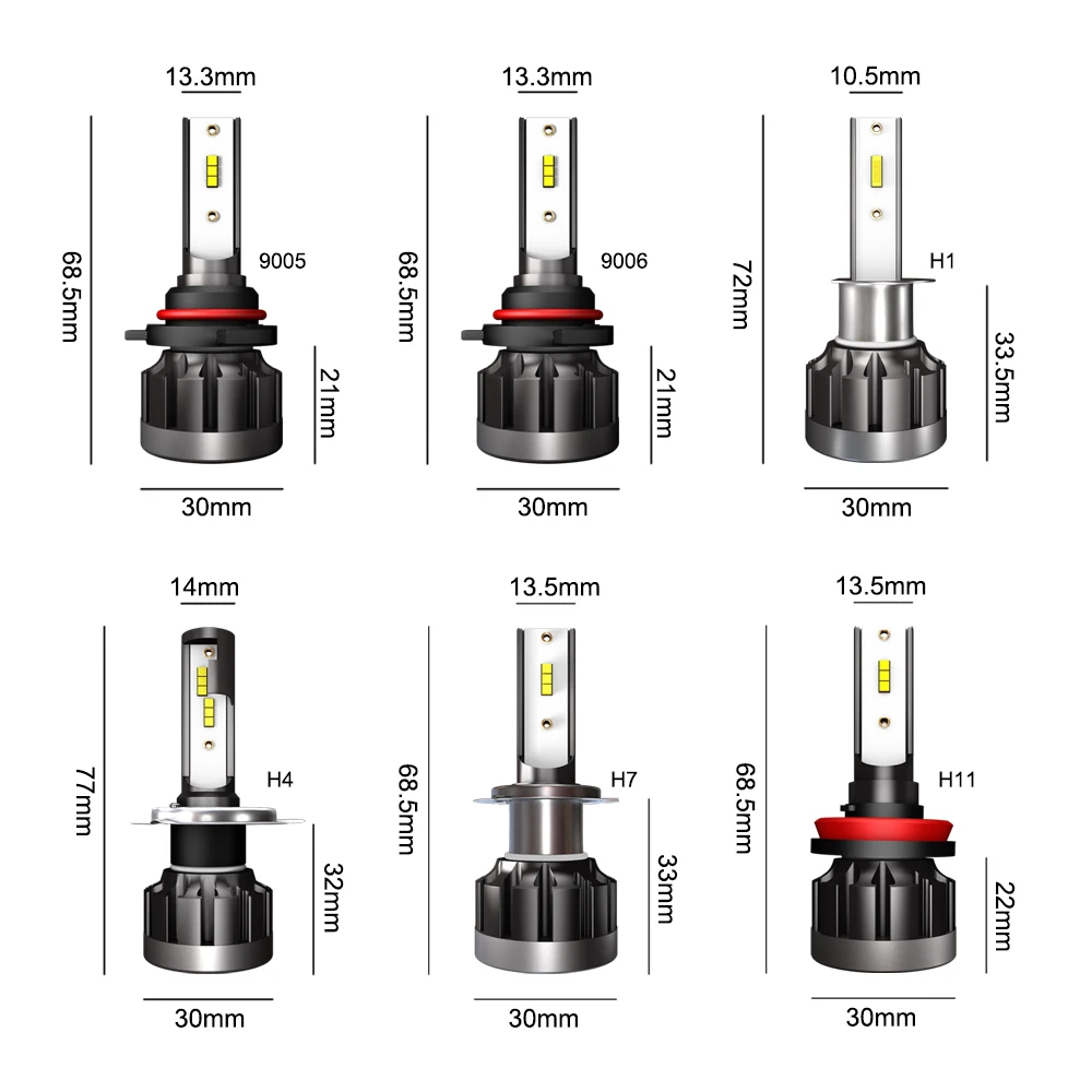 

2PCS CSP Led Car Light H1 H7 H11 9005 HB3 9006 HB4 Car LED Headlight Bulbs H4 Hi-Lo Beam 60W 12000LM 6000K Auto Headlamp 1901