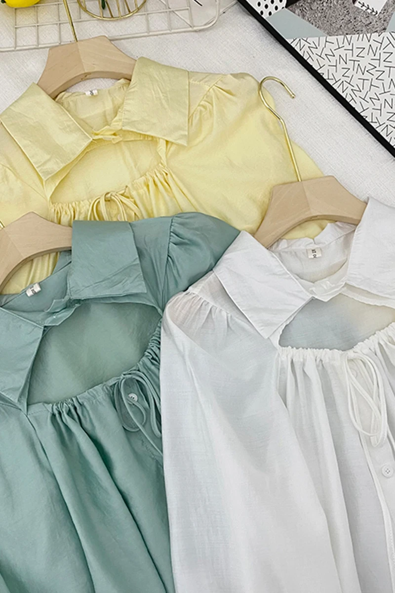 

3281 Spring/Summer 2021 New Women's Hollow Long-sleeved Shirt Fashion Loose Shirt Top Shirts for Women