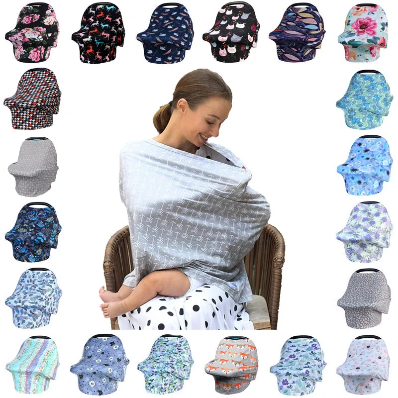

Newborn Breastfeeding Scarf Multi-Function 5 in 1 Baby Stroller Cover High Chair Cover Striped Baby Car Seat Cover Canopy