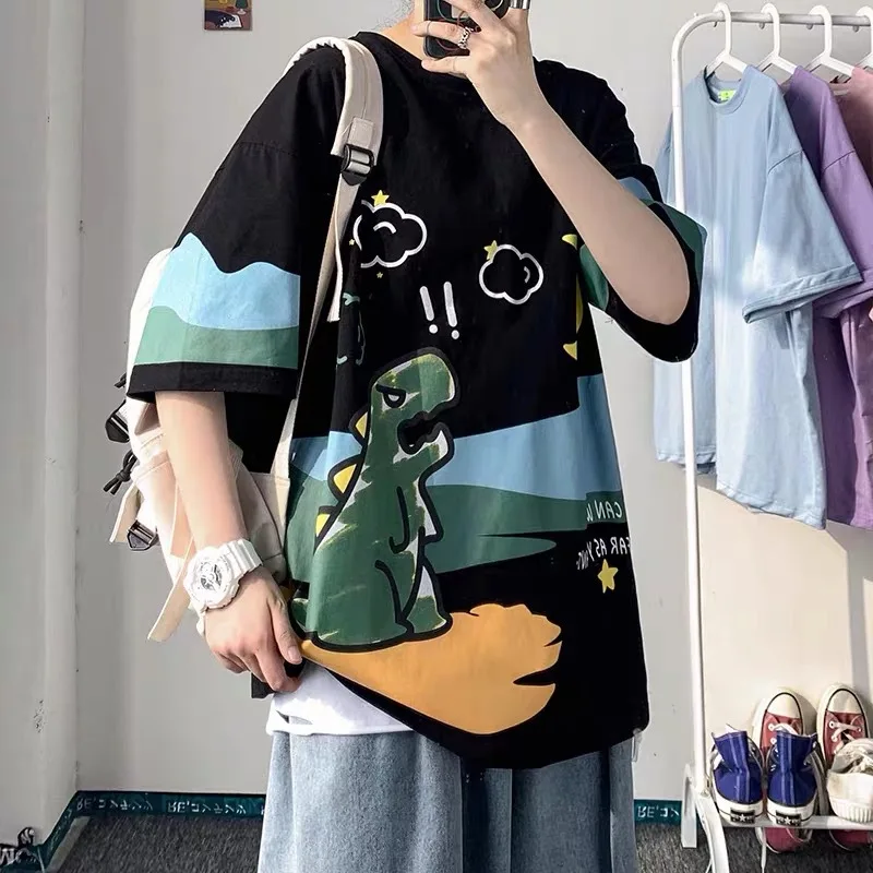 

Summer doodle small dinosaur print T-shirt short sleeve boy cartoon popular logo loose casual half sleeve top trend