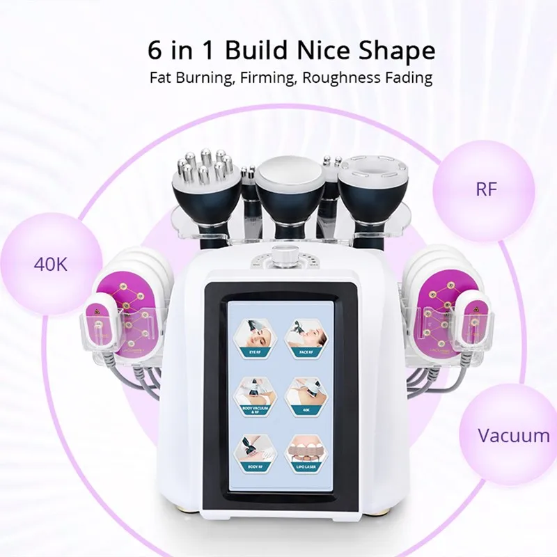 

6 In 1 40K Ultrasonic Cavitation Vacuum Radio Frequency 8 Pads Laser Slimming weight loss Machine