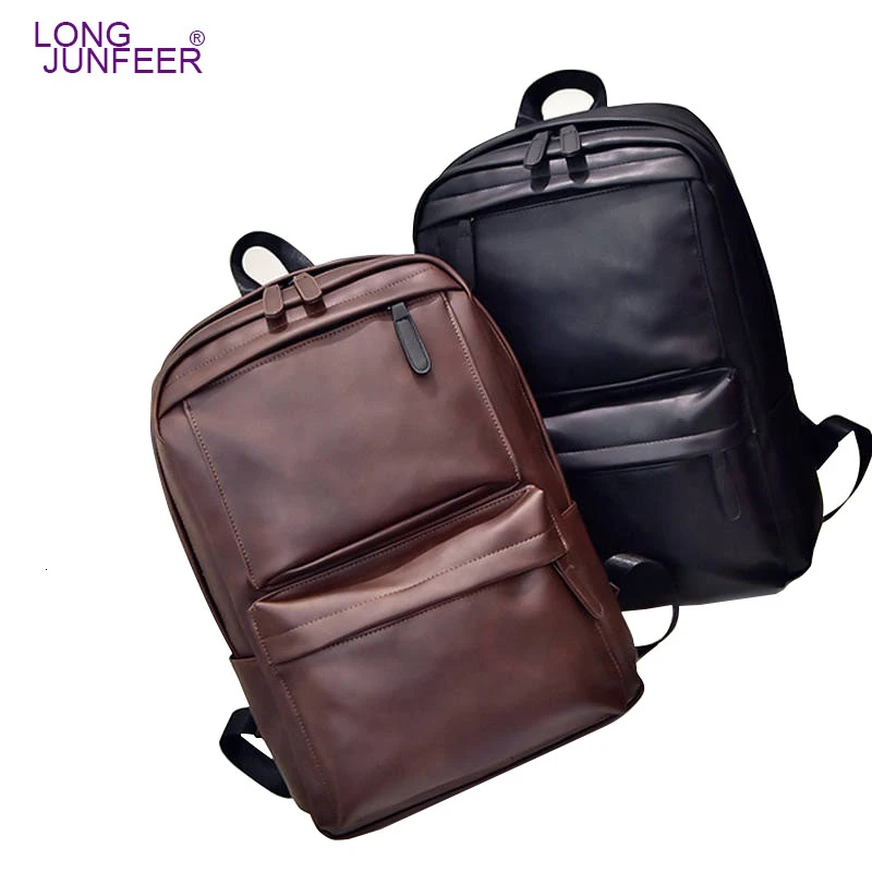 Бренд черный кожаный мужской рюкзак для путешествий ноутбука на открытом