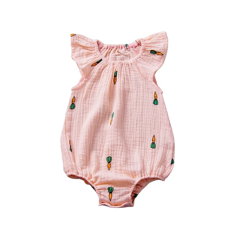 

Summer baby's Romper linen cotton pleated Jumpsuit printed cartoon baby's Romper