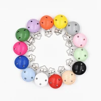 5pcslot 14 colors round wood pacifier clip baby teething beads clip accessories for diy pacifier chain tool wholesale