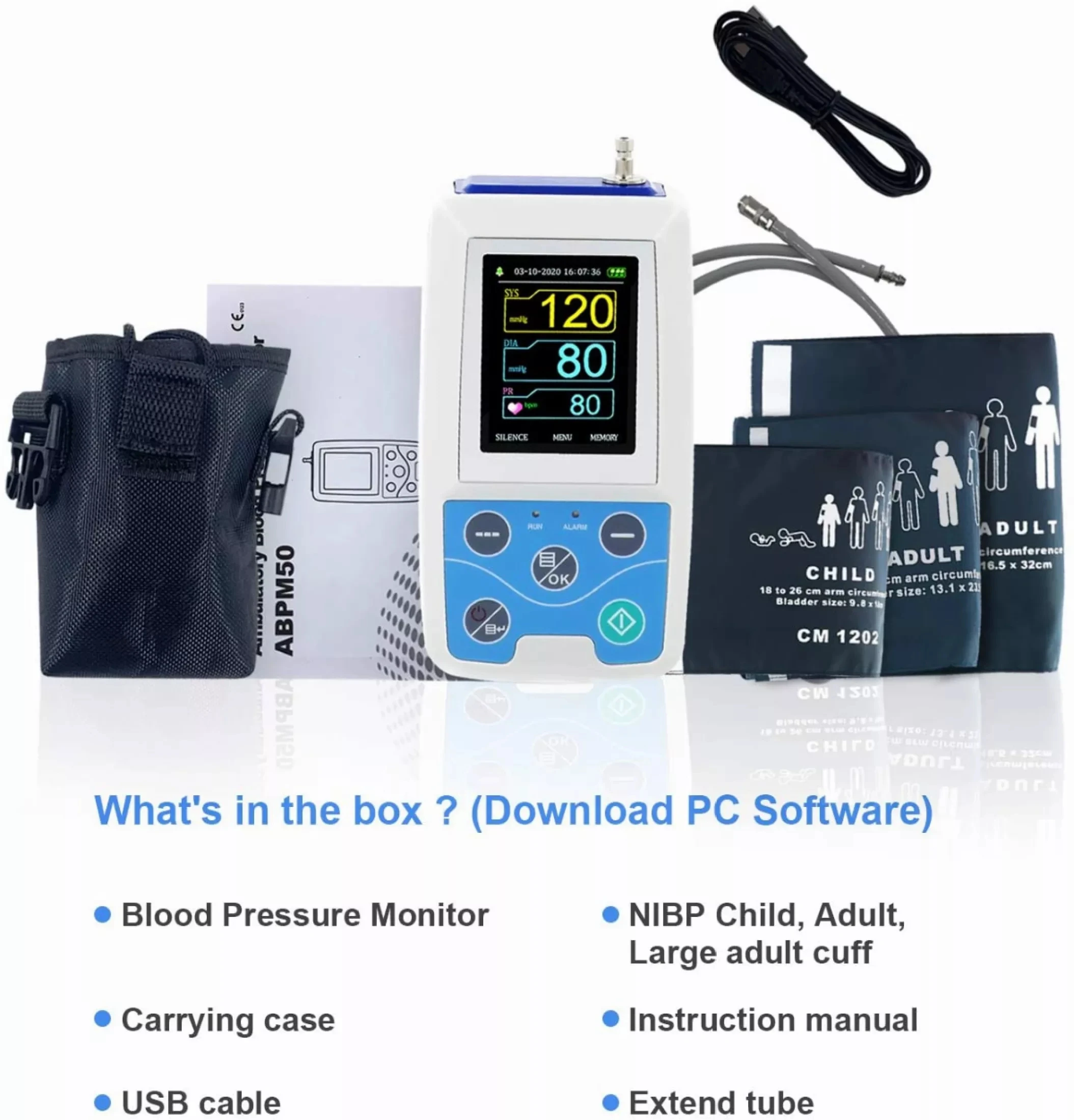 CONTEC ABPM50 3 манжеты 24 часа телефон ABPM Holter BP монитор с программным обеспечением CE |
