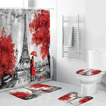 Retro Paris Tower Print Shower Bath Curtain Bathroom Accessories 4 Piece Set Soft High Quality Toilet Mat Pad Home Decor Retro Paris Tower Print Shower Bath Curtain Bathroom Accessories 4 Piece Set Soft High Quality Toilet Mat Pad Home Decor