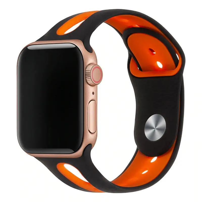 Силиконовый ремешок для apple watch band 44 мм 40 мм наручных часов iWatch, ремешок 38 мм 42 мм дышащий спортивный ремешок Браслет apple watch 5 4 3 2 1 - Цвет ремешка: black orange