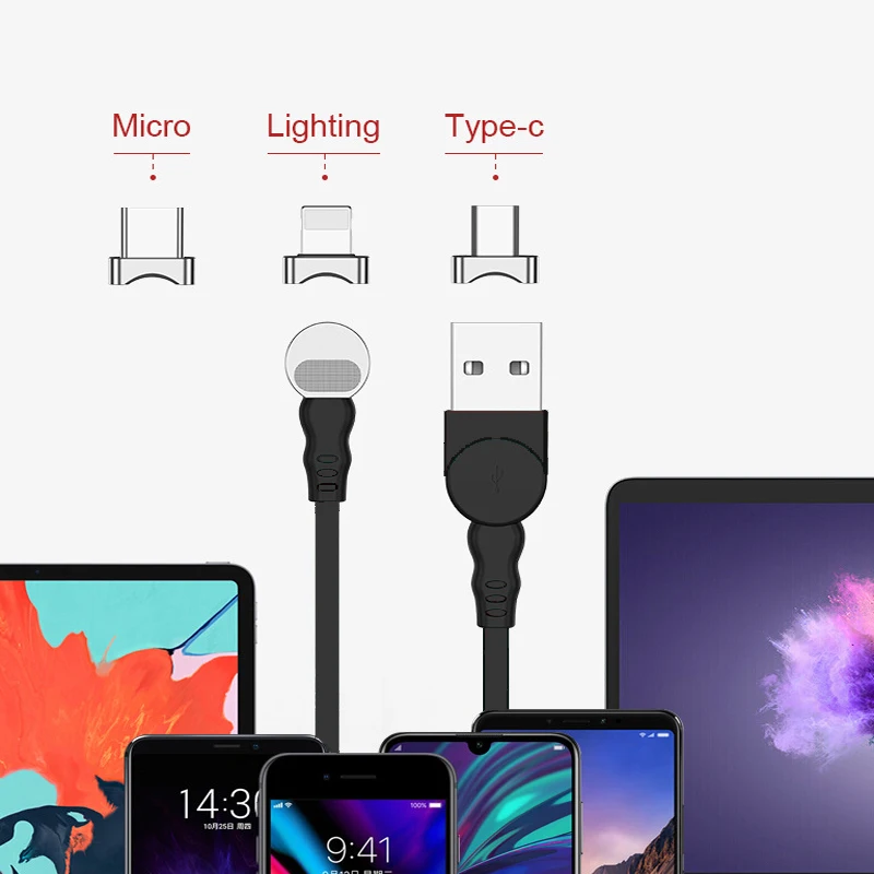 Кабель для мобильного телефона Магнитный кабель Lightning type-C Micro USB кабель 1 м 2.4A провод для быстрого заряда Магнитный кабель передачи данных