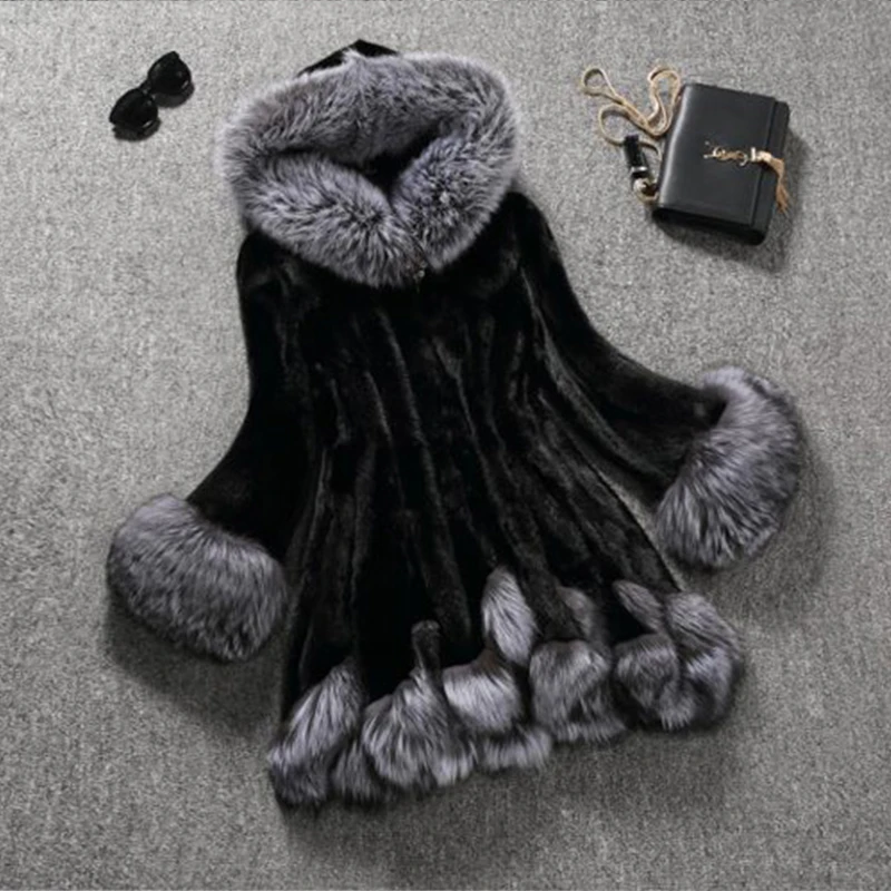 Женская куртка с капюшоном ZVAQS зимняя парка воротником из меха норки и лисы