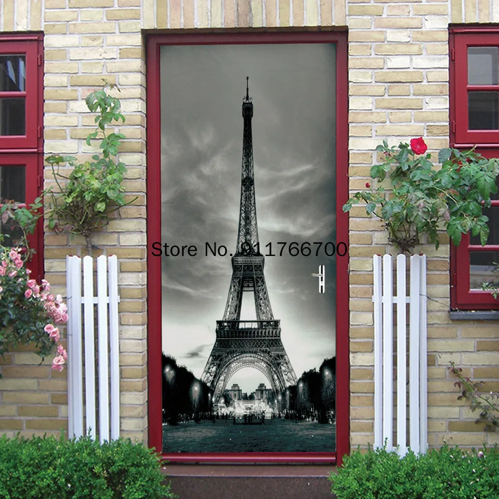 Наклейка на дверь ПВХ черно-белая водостойкая | Дом и сад