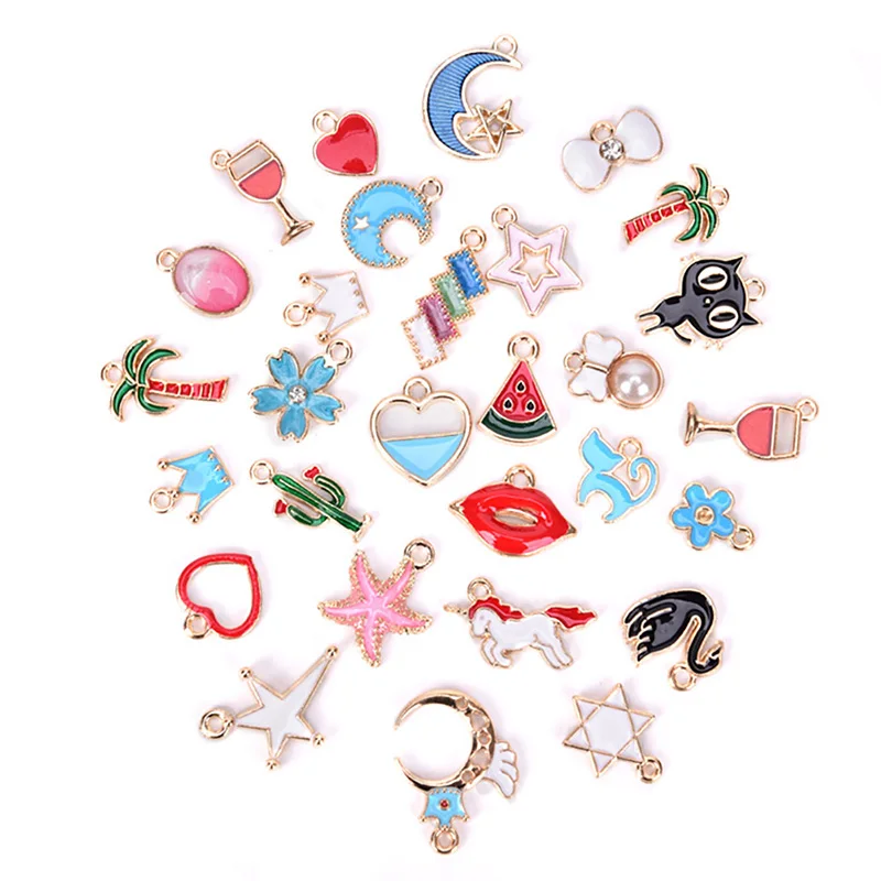 30 шт./компл. эмалевые подвески в виде животных Луны звезд фруктов сделай сам