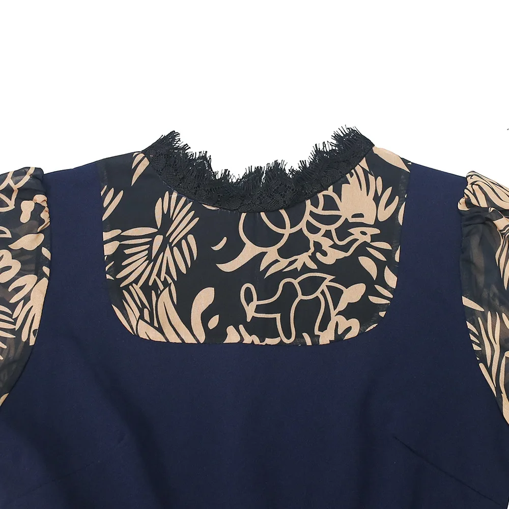 

Women Plus Size Dress Patchwork Full Sleeve Stretchy Midi Pencil Dresses Office Lady Vintage Outfit Summer Vestidos