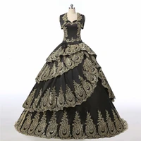 black gold applique ball dress new to measure top quality quinceanera long clothes evening dress formal party with jacket