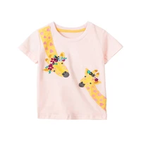 children 2021 summer baby girl clothes pink animal tee tops giraffe embroidery brand casual cotton t shirt for kids 2 7 years