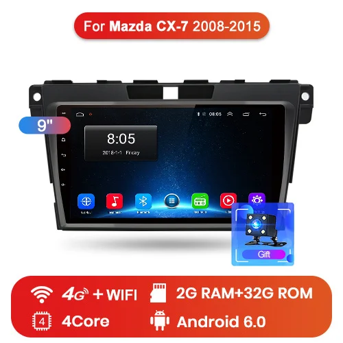 2-32GB Junsun V1 pro 4G+ 64G CarPlay Android 9,0 DSP для Mazda Cx-7 cx7 2008- автомобильный Радио Мультимедиа Видео плеер Navi gps 2 din dvd - Цвет: 2-32GB