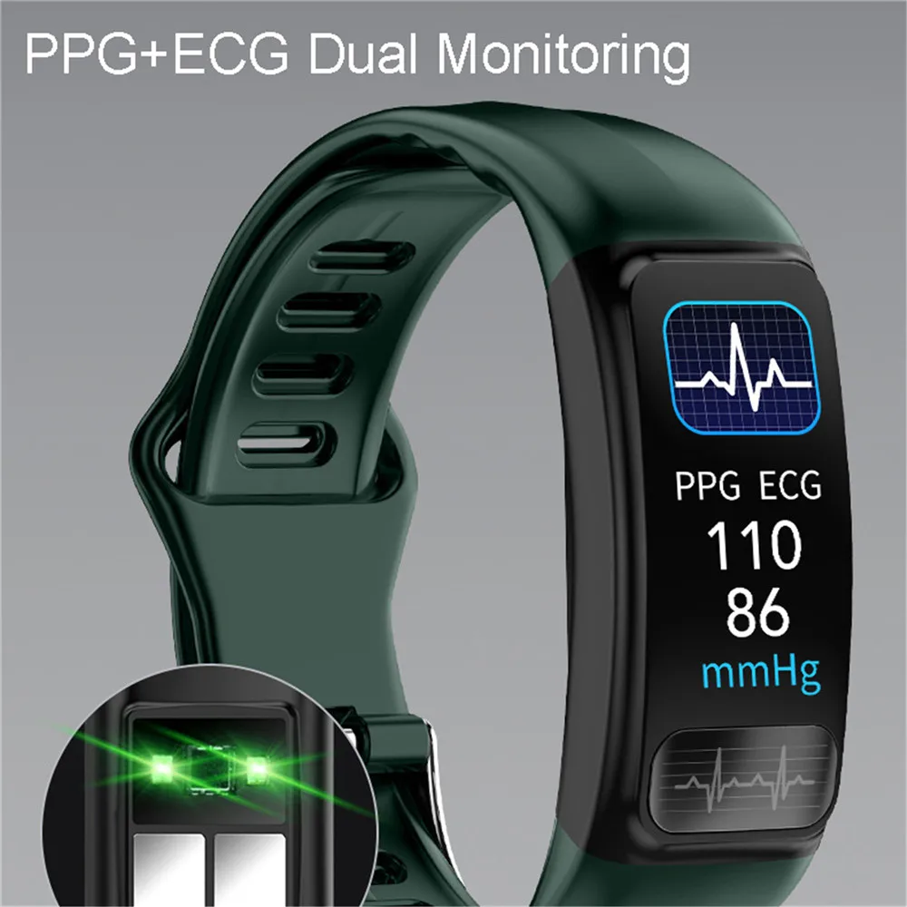

P12 ECG PPG SPO2 Smart Bracelet Heart Rate Oxygen sleep Monitor Blood Pressure Sports Modes Multi Function Smart Bracelet