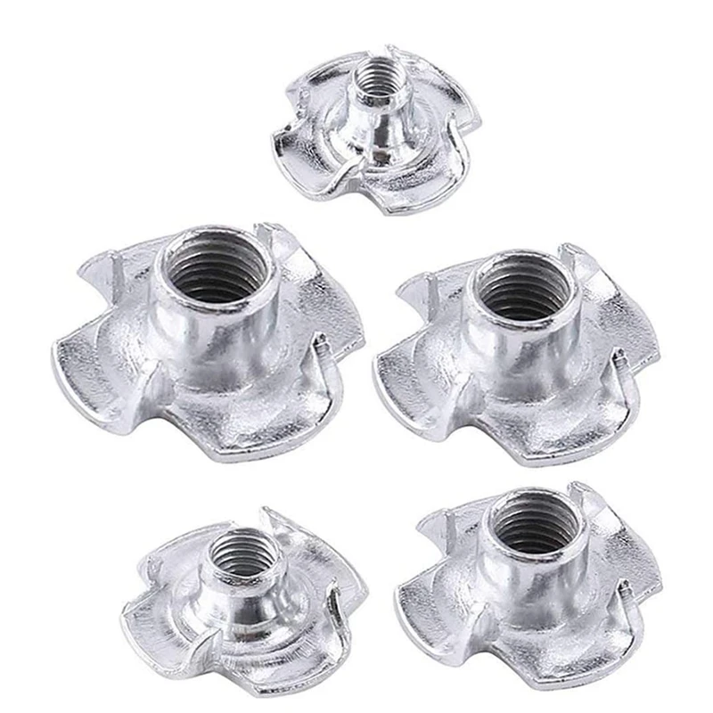 

90Pcs Four Pronged Nut Four Pronged Carbon Steel T-Nuts M3/M4/M5/M6/M8 Four Pronged T-Nuts for Wood & Metal Furniture