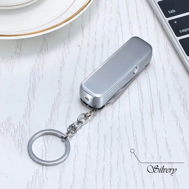 

Zinc Alloy Creative Windproof Lighter Swiss Knife Keychain Lighter USB Rechargeable Non-fire Lighter Smoking Set
