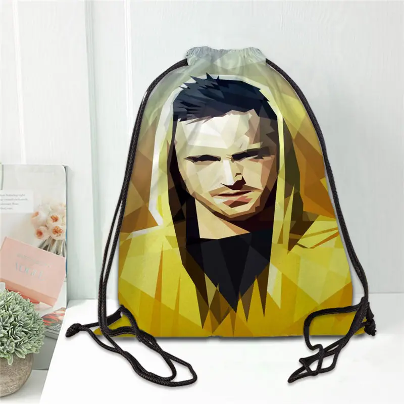 

Hot Aaron Paul Printed backpack drawstring bag satin soft shoe bags to school custom Logo bags for women