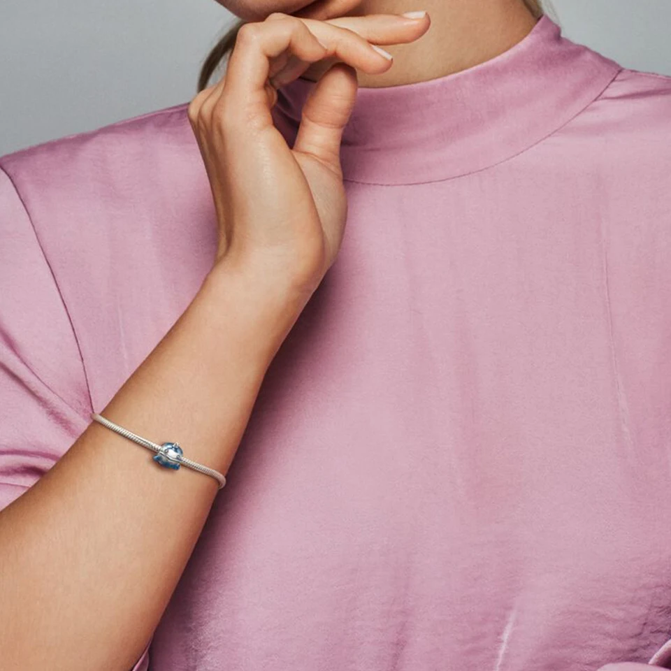 

925 Sterling Silver Blue whale Charms Enamel Fit Original silver Bracelet Necklace Suitable For Women Summer Ocean Series