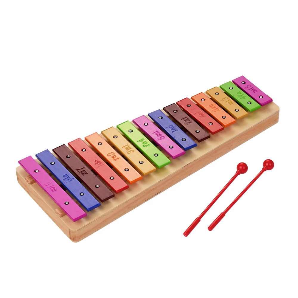 Kids Toy 15-Note Xylophone Glockenspiel Colorful Wooden Base Aluminum Bars with Mallets Percussion Musical Instrument Gift |