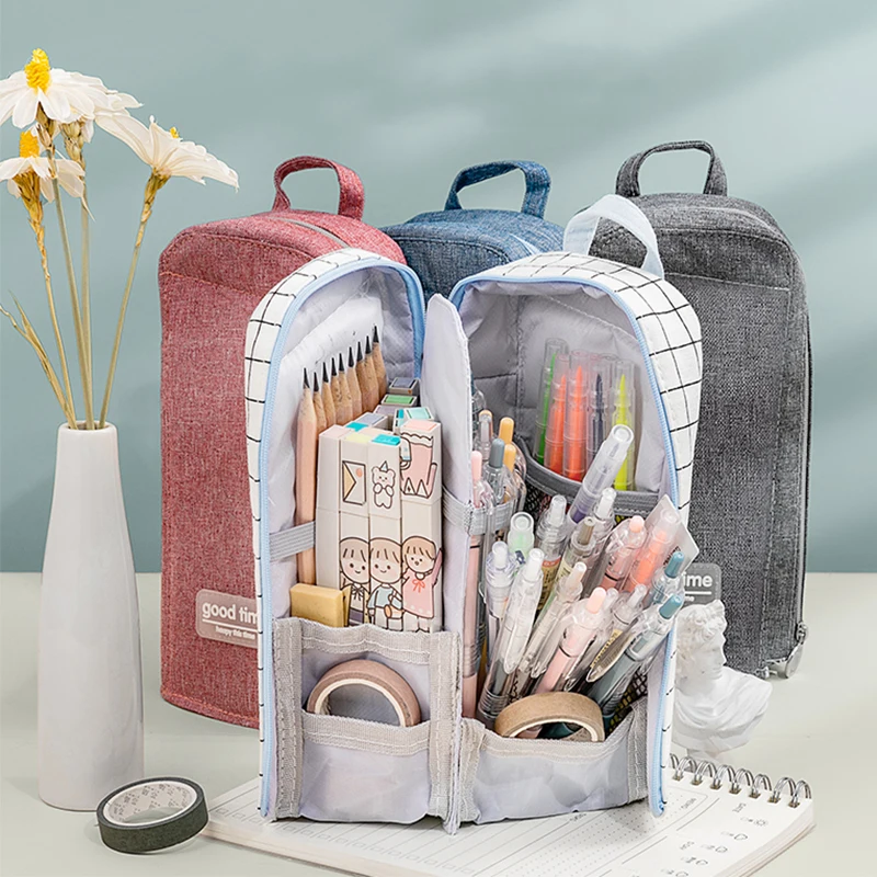 

Creative Canvas Large Capacity Standing Cute Pencil Case， School Pen Case Supplies Pencil Bag Pencils Pouch Stationery。