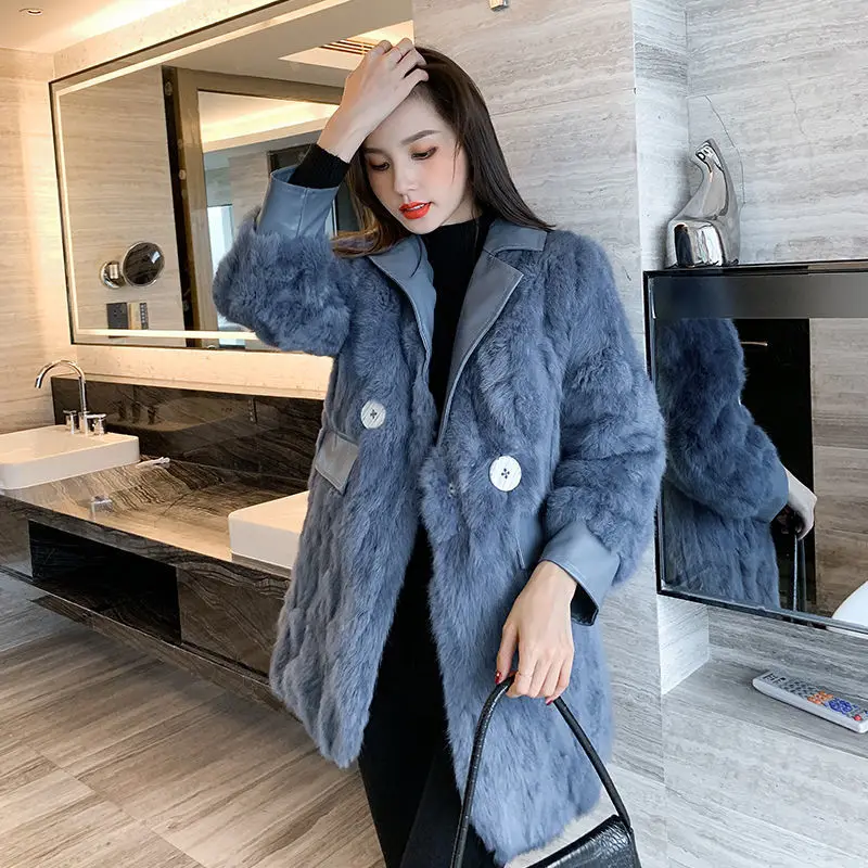 

Women 2021 Winter New Elegant Faux Fox Fur Coat Female Casual Thick Warm Leather Coats Ladies Long Sleeve Fake Fur Outwear C575