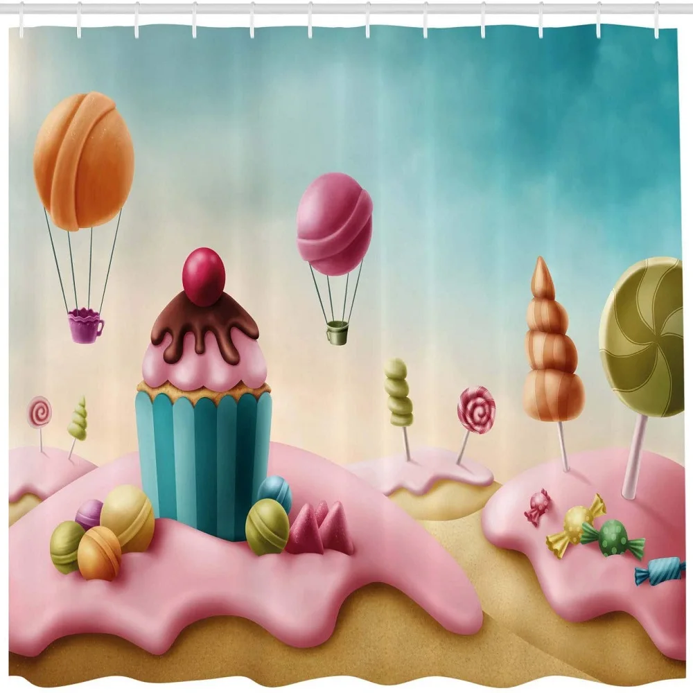 Занавеска для душа в стиле Фэнтези сурреал кандиленда кекс конфеты блюда вкусные