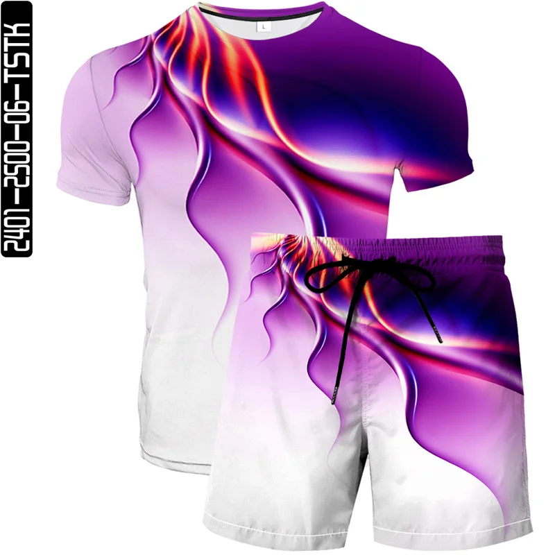

2021 summer new men and women 3D printing beach pants fashion boutique T-shirt two-piece color webbing elements