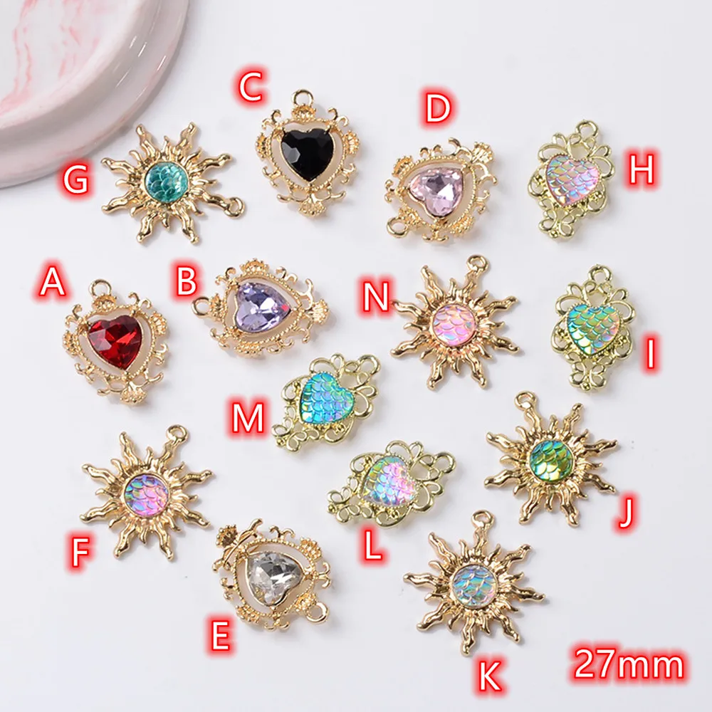 

Gold Sun Charms for Necklaces Pendants 10pcs Glitter Sparkle Earrings DIY Rhinestone Heart Charm Pendant Jewelry Finding Making