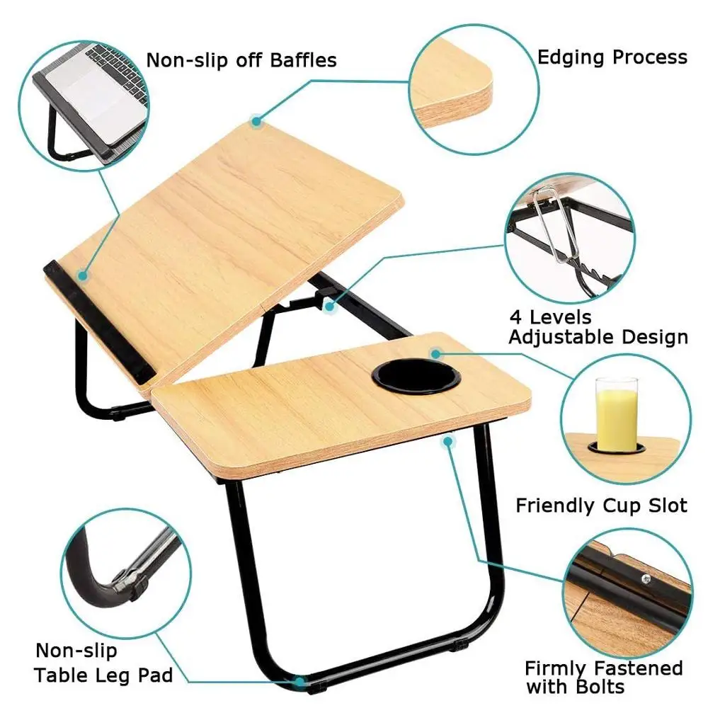 

Folding Laptop Desk for Bed Portable Computer Tray for Sofa Table for Writing 4 Angles Adjustable Laptop Table with Cup Holder