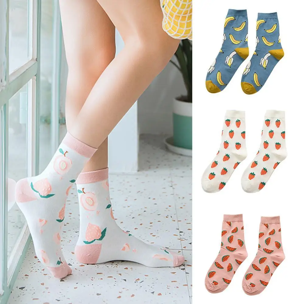 

Симпатичные женские дышащие впитывающие пот хлопковые носки средней длины с фруктами авокадо