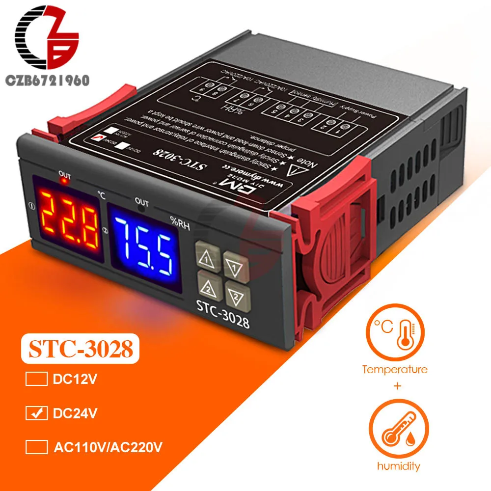 STC-3028 DC 24V 110 В 220 в 12 В 24 в цифровой регулятор температуры и влажности термометр гигрометр инкубатор осушитель термостат гигростат DC - Цвет: STC-3028 DC 24V