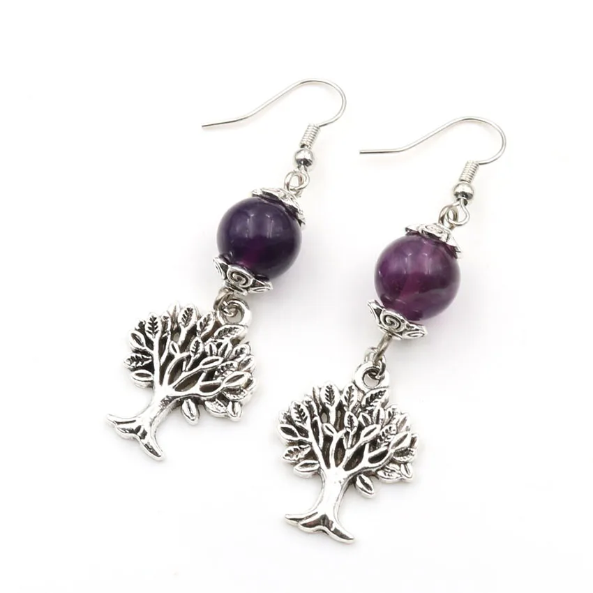 FYJS Unique Antique Silver Plated Tree of Life Red Agates Round Beads Dangle Earrings Rock Crystal Jewelry | Украшения и