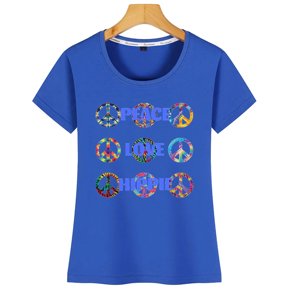 Топы Футболка женская Peace Love Hippie знаки модные надписи короткая футболка | Женская